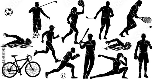 Collection of Silhouettes Representing Various Sports and Athletic Activities.
