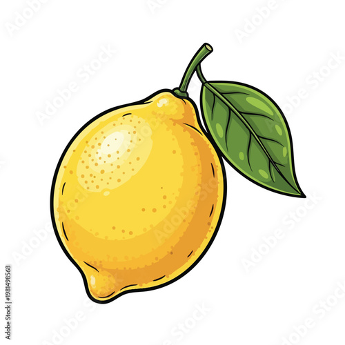 Fresh Lemon with Green Leaf Illustration for Healthy Living and Food Themes