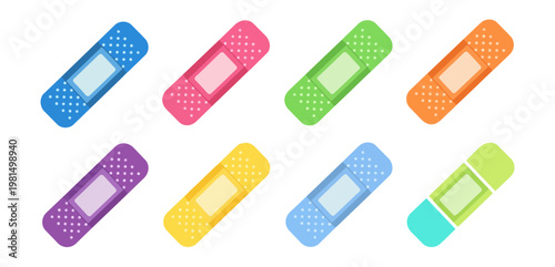 Colorful bandages on black background medical healthcare concept