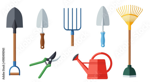 Gardening Tools Set: Shovel, Rake, Pitchfork, Pruners, Watering Can, Trowels