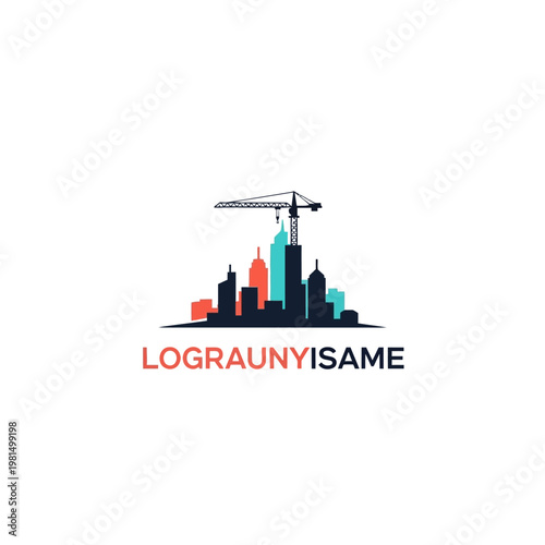 City Skyline with Construction Crane Tower.