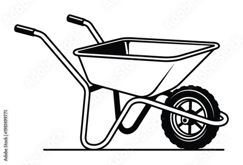 Garden wheelbarrow with one wheel, tool for carrying materials, simple utility cart