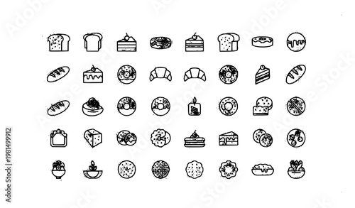 Minimal bakery icons set pastry bread cake donut outline vector collection eps10