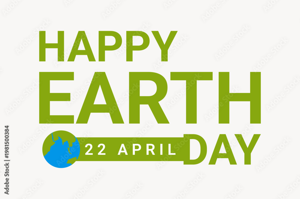 Naklejka premium Celebrate Happy Earth Day on April 22 with this globe icon and green typography. Perfect for ecology awareness, nature conservation, and sustainable environment projects on a global scale.