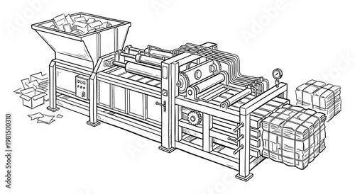 Industrial baler machine for compressing waste materials into compact bales