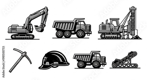 Construction and Mining Heavy Equipment Set.