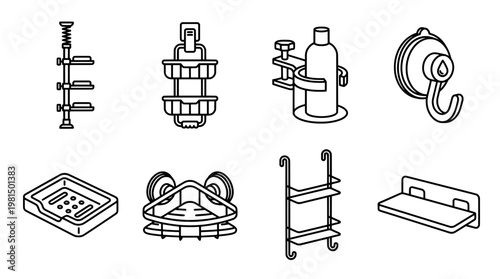 Bathroom accessory collection shelves holders hooks and soap dish icons