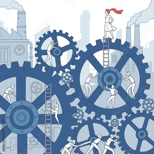 Teamwork and Collaboration Driving Industrial Progress Through Gears.