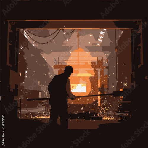 Silhouette of a worker in a foundry.