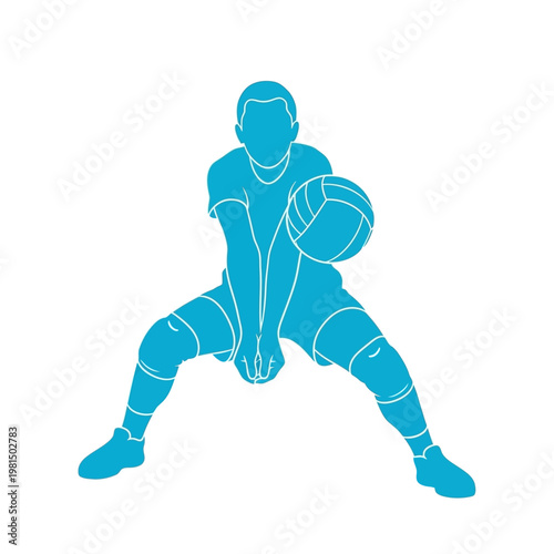 Volleyball Player Silhouette in Action: Defensive Stance with Ball