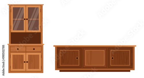 Vintage Wooden Cabinet and Sideboard Set, Kitchen Furniture, Rustic Home Decor