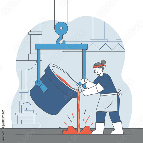Skilled worker pouring molten metal in industrial setting.