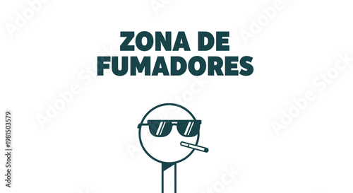 Graphic illustration of a stylized person wearing sunglasses and smoking a cigarette in a designated smoking area