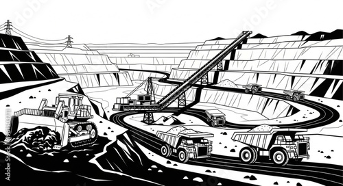 Open Pit Mine Excavation and Transportation of Materials.