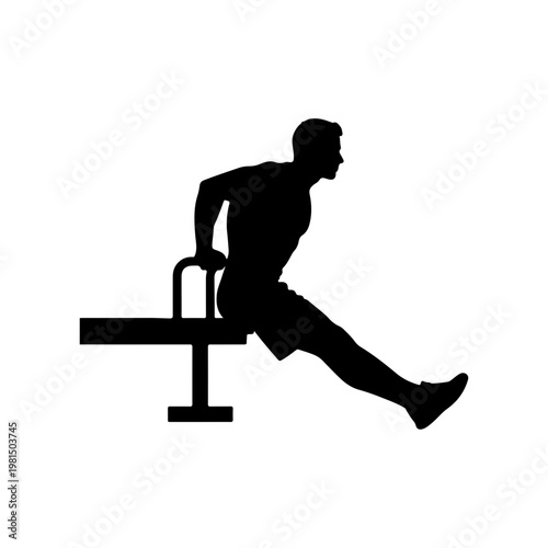 Man doing tricep dips using bench strength workout training pose Vector illustration