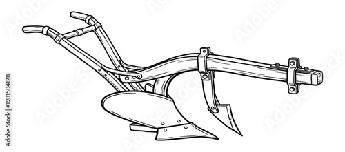 Antique plow for tilling soil and preparing land for agriculture farm equipment vector illustration