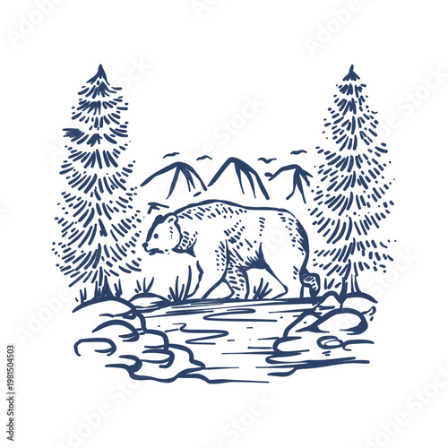 hand drawing retro nature illustration