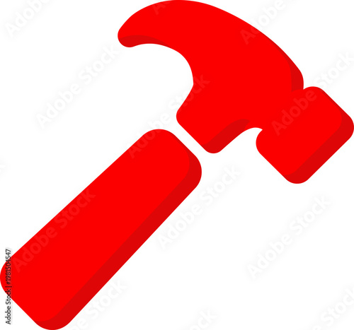 Red hammer vector icon for construction work and repair service