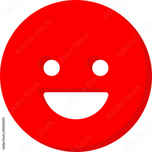 Red happy smiling face vector icon for positive emotion and joy