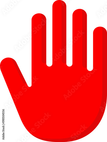 Red human hand vector icon for stop warning and access control