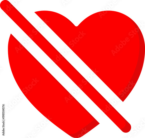 Red heart icon with diagonal line for dislike and love rejection