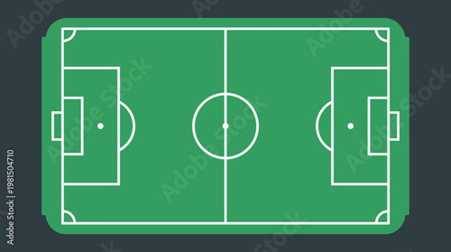 Football Field: A digitally illustrated top-down view of a vibrant green football field, showcasing the meticulous markings and strategic layout of the game.