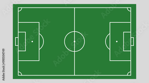 Soccer Field: A simple and elegant top-down view of a regulation soccer field, marked with the essential lines and shapes, ready for the beautiful game.
