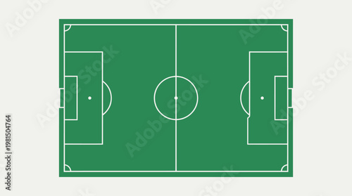 Soccer Field: Overhead view of a soccer field with white markings on a green pitch. The composition showcases the symmetrical design and geometric precision inherent in sports fields.