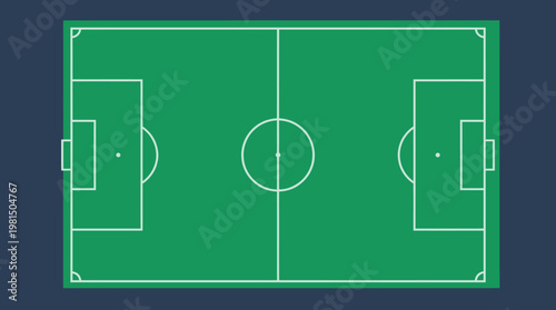 Soccer Football Field with Dark Blue Border, top view.
