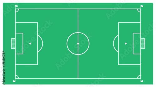 Empty Soccer Football Field Top View, isolated white background.