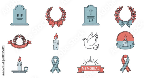 Remembrance and Memorial Symbols Icons.
