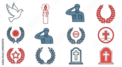 Memorial symbols and funeral icons.
