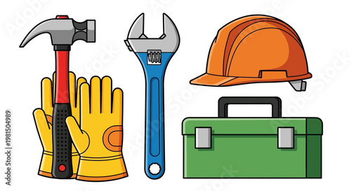 Construction tools and safety equipment.