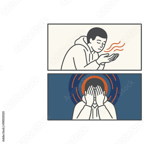 Man feeling warmth and then despair.