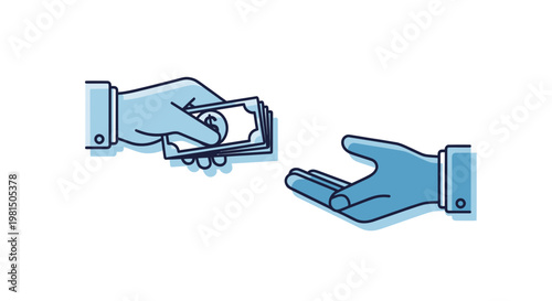 Hand giving money to another hand, business transaction, payment, financial exchange