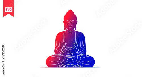 Meditating Buddha Silhouette with Red Blue Gradient on White Background