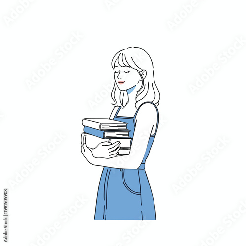 Young Woman with Books in a Minimalist Illustration