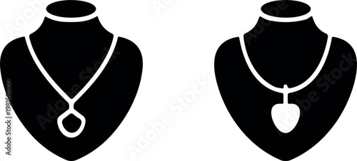 Necklace silhouettes set, pendant jewelry on mannequin display, elegant fashion vector illustration collection design