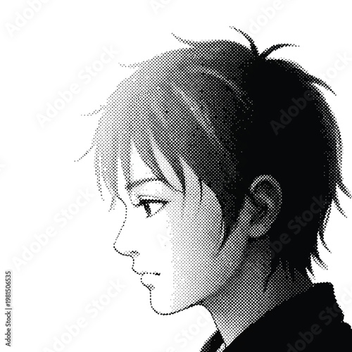 Contemporary Black and White Portrait of a Young Man with Stylish Hair and Expression