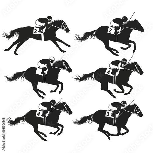 Horse Racing Silhouettes: Jockeys and Horses in Motion, Dynamic Action Shots