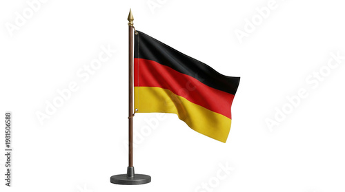 Small German Flag on a Desk Stand, Isolated on White Background