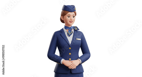 Friendly female flight attendant in uniform.