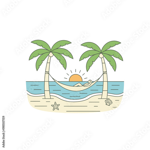 Relaxing Tropical Beach Hammock Vacation Scene.
