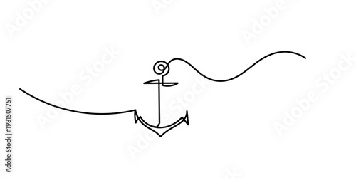 Continuous Line Drawing of Ship Anchor Minimalist Nautical Illustration
Single Line Anchor Symbol in Simple Marine Outline Style