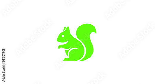 Vibrant Green Squirrel Silhouette Icon on White Background