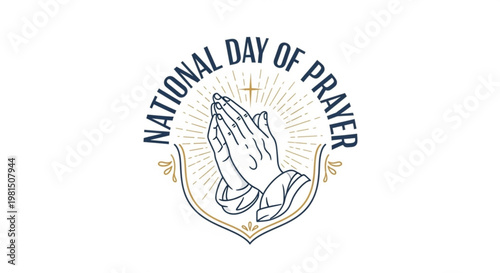 National day of prayer logo with praying hands and sunburst design on white background
