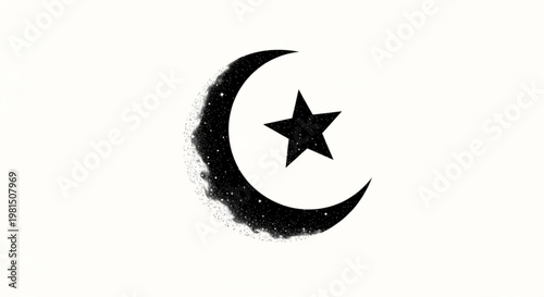Crescent moon with star symbol on white background representing spirituality and mysticism in a simple design