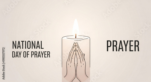 Praying hands clasped together in front of a lit candle on national day of prayer