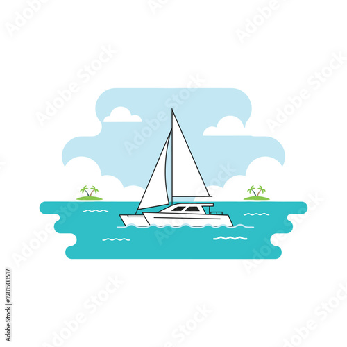 Modern Catamaran Sailboat Gliding on Calm Ocean Waters.