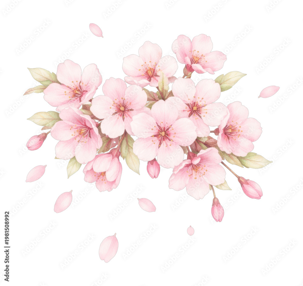Fototapeta premium PNG Delicate pink cherry blossoms illustration.